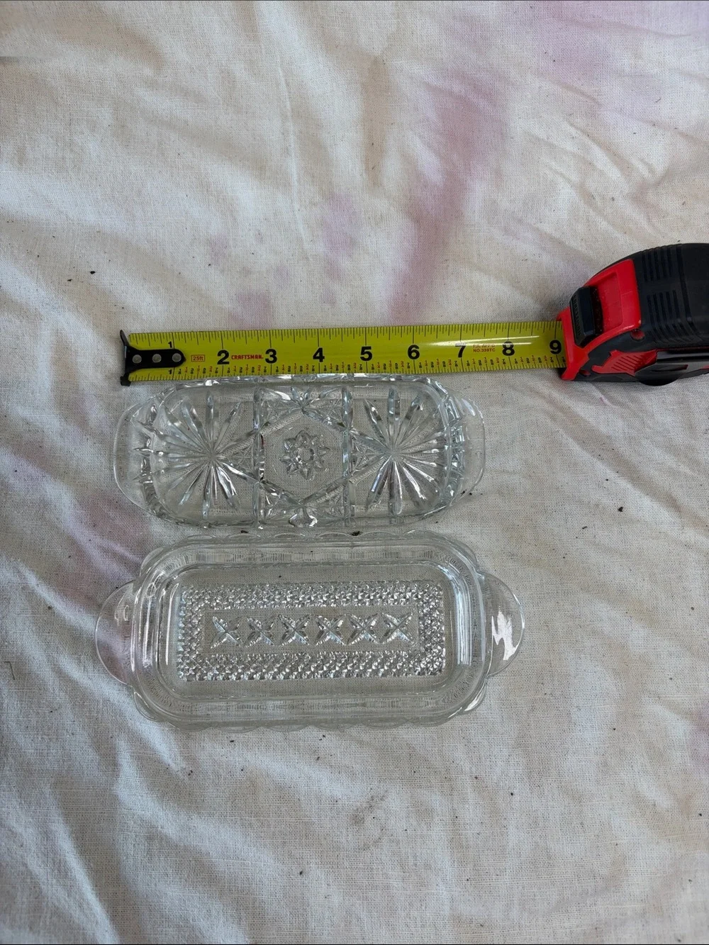 Clear Pressed Glass Butter Dish - Elegant Pattern